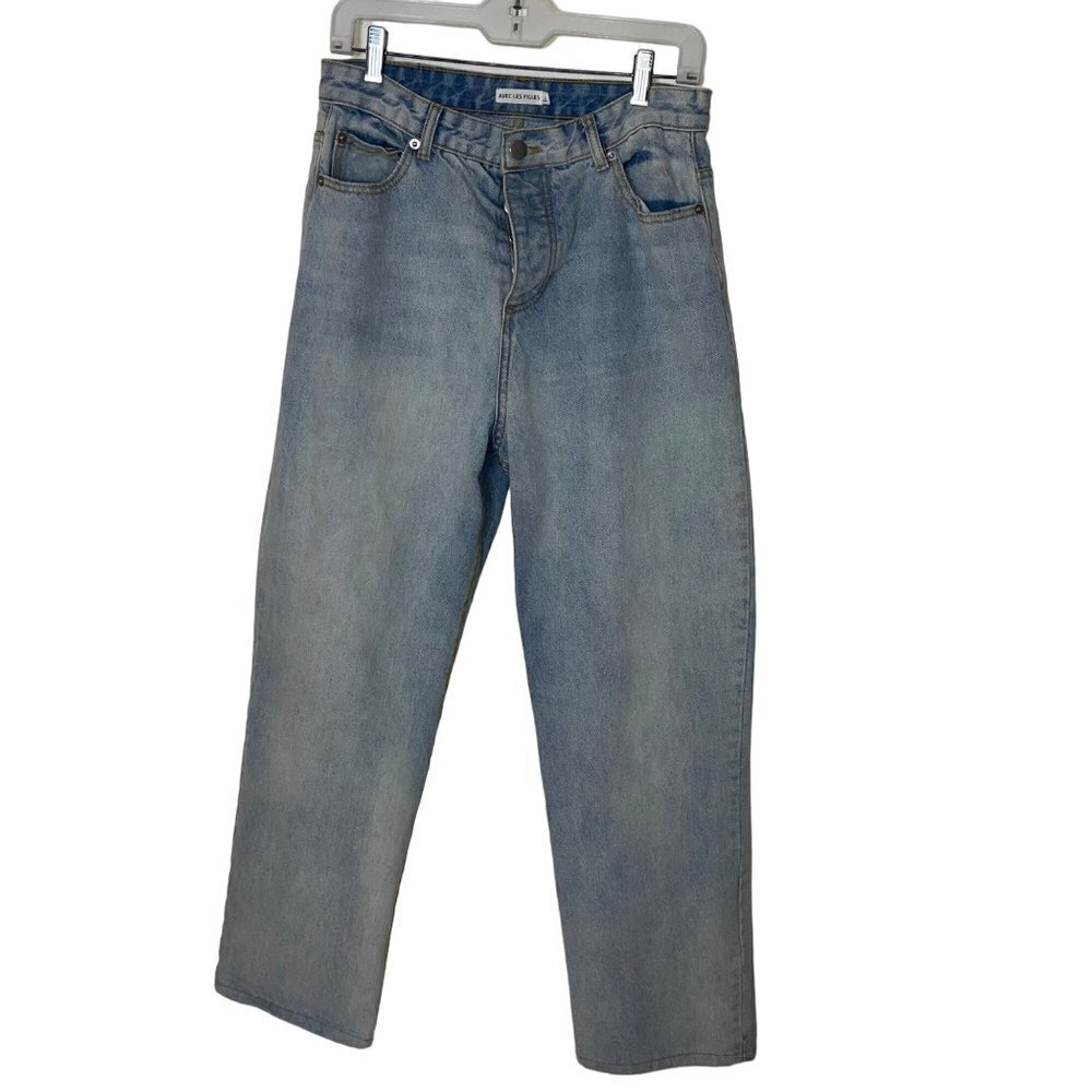 Avec Les Filles Womens Jeans Size 29 High Rise Light Wash Blue Denim Cotton